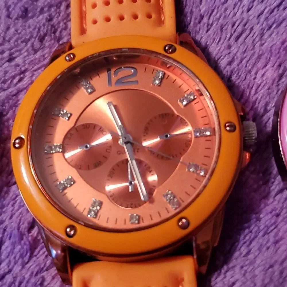 3 Matching Watches Green Pink Orange Accutime JCR1017C‎ JCR1017B JCR1017E